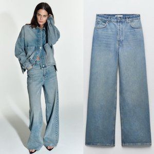 ZARA NEW WOMEN ZW HIGH-WAISTED WIDE LEG JEANS FADED BLUE 6840/067 SIZE 4